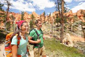 People hiking - couple hikers in Bryce Canyon