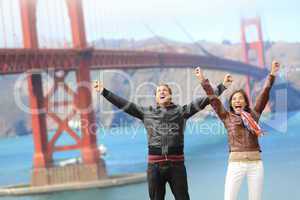 San Francisco happy people at Golden Gate Bridge