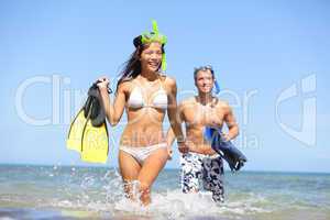 Happy couple beach summer vacation travel fun