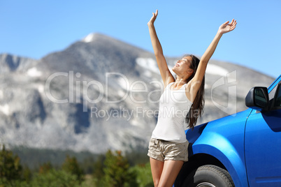 Summer car travel freedom woman in Yosemite Park