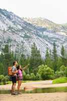 Hiking people on hike in mountains in Yosemite