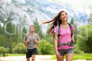 People hiking - happy hikers in Yosemite mountains
