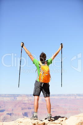 Celebrating winning hiker cheering happy