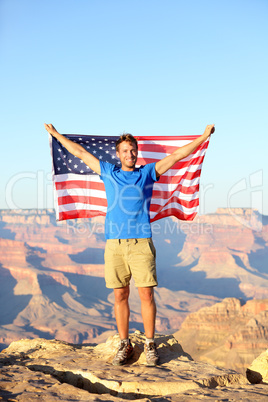 American USA flag - tourist in Grand Canyon