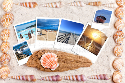 Urlaubsfotos auf liegen auf Sand mit Muscheln