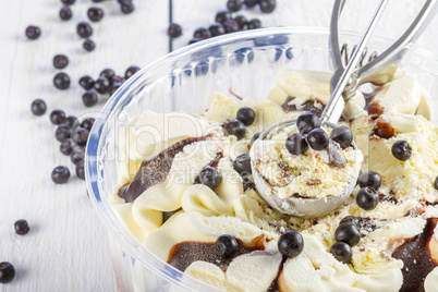 vanilla and chocolate ice cream with blackberry
