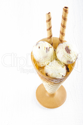 Vanilla ice cream  with wafer in cup