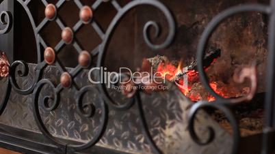 burning fireplace