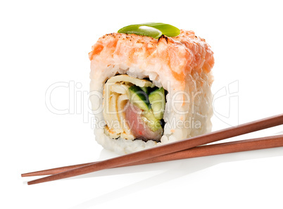 Sushi with fish and chopsticks