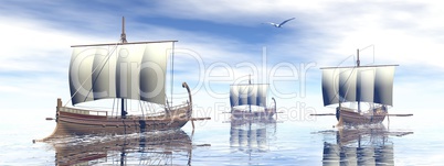 Ancient greek boats - 3D render