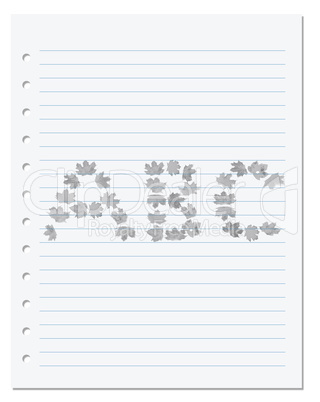 Notebook paper with letters A B C composed of autumn maple leafs