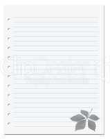 Notebook paper with virginia creeper leaf at background