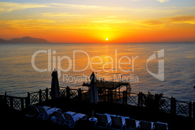 Beach at the luxury hotel during sunrise, Sharm el Sheikh, Egypt