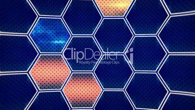 flashing blue orange hexagons loopable background