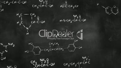 chemical formulas on chalkboard panning loop