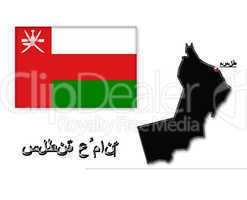 Map of Sultanate of Oman with its flag in Arabic