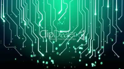 green circuit board and binary symbols loop