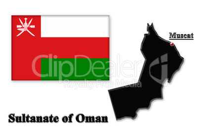 Map of Sultanate of Oman in colors of its flag in Arabic