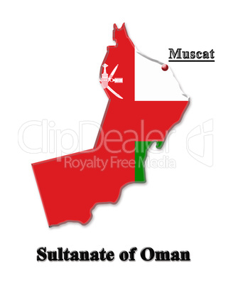 Map of Sultanate of Oman in colors of its flag in Arabic
