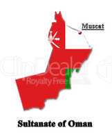 Map of Sultanate of Oman in colors of its flag in Arabic