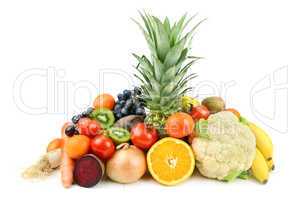 set of different fruits and vegetables  on white background