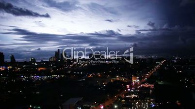 sequence of dramatic lightnings over big city at night