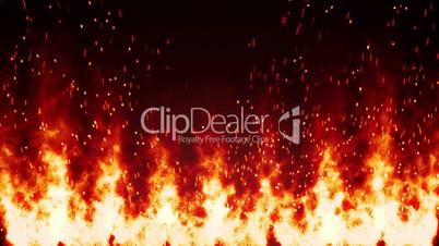 flaming fire wall and sparks loopable background