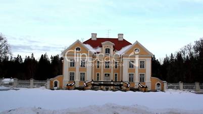 The big cream-colored old manor house in Estonia Baltic