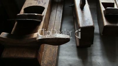 Wooden carpentry tools on the table