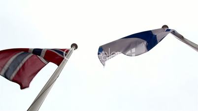 Two European flag waving so fast