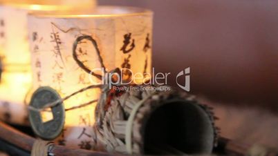Two candles wrapped in chinese paper