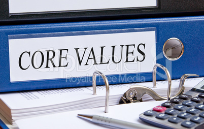 Core Values - blue binder in the office