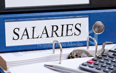 Salaries - blue binder in the office