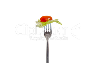 Salad and Tomato on Fork