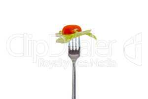 Salad and Tomato on Fork