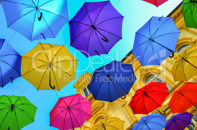 Umbrellas in the air