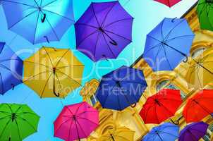 Umbrellas in the air