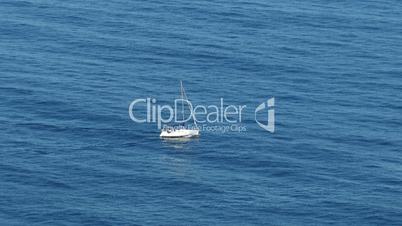 Sailing Boat at Ocean, top view shooting closeup