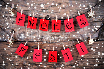 Snowy Christmas Background with the Words Frohes Fest