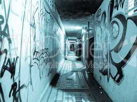 Pedestrian subway underpass with graffiti