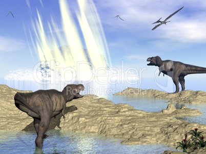 End of dinosaurs due to meteorite impact in Yucatan, Mexico - 3D render