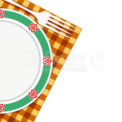 Plate and fork on a napkin