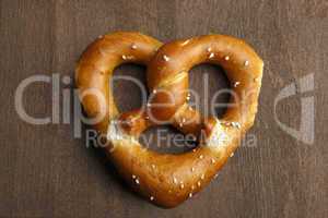 Traditional bavarian pretzel formed as a heart