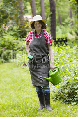Gärtnerin mit Giesskanne, gardener with watering can