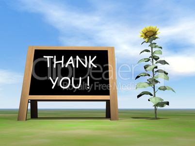 Sunflower blackboard saying thank you - 3D render