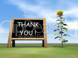 Sunflower blackboard saying thank you - 3D render