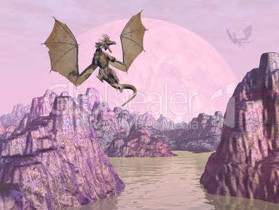 Dragons upon rocks - 3D render