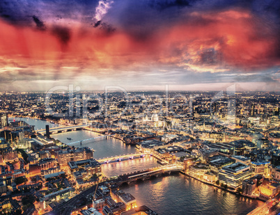 London aerial view at sunset