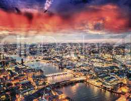 London aerial view at sunset