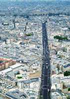 Aerial view of Paris street and buildings